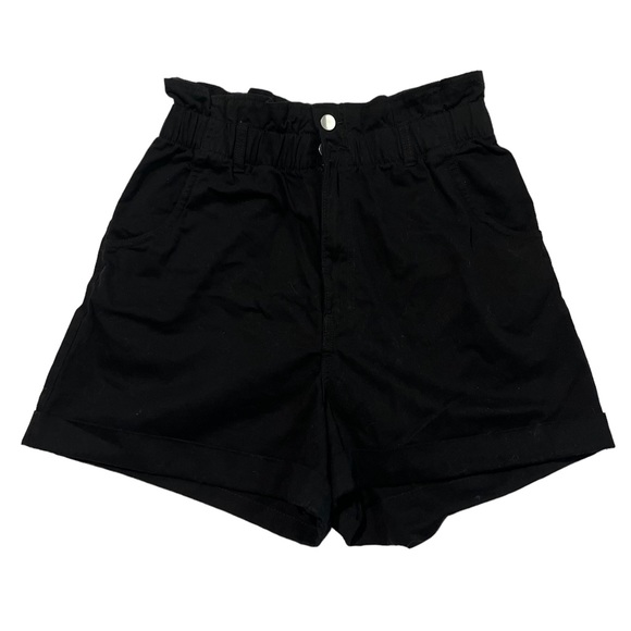 H&M Black High Rise Elastic Paper Bag Waist Shorts size 8 - Picture 2 of 5